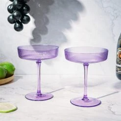 Ribbed Coupe Cocktail Glasses 8 Oz | Set Of 2 | Classic Manhattan Glasses For Cocktails, Champagne Coupe, Ripple Coupe Glasses, Art Deco Gatsby Vintage, Crystal With Stems (Lavender, Set Of 2) 10 Ribbed Coupe Cocktail Glasses 8 Oz | Set Of 2 | Classic Manhattan Glasses For Cocktails, Champagne Coupe, Ripple Coupe Glasses, Art Deco Gatsby Vintage, Crystal With Stems (Lavender, Set Of 2) -Refined Spirits Store 51LRMWfJnbL. AC