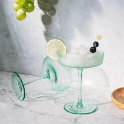 Ribbed Coupe Cocktail Glasses 8 Oz | Set Of 2 | Classic Manhattan Glasses For Cocktails, Champagne Coupe, Ripple Coupe Glasses, Art Deco Gatsby Vintage, Crystal With Stems (Green, Set Of 2) -Refined Spirits Store 51LZeeHNykL. AC
