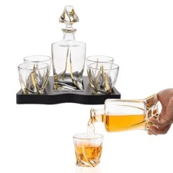 European Style Gold Wine & Whiskey Gold Twist Spiral Decanter 855ml With 4 Glasses & Wood Tray Set By The Wine Savant - For Home Bar Liquor, Spirits, Scotch, & Bourbon Gift For Him 10 European Style Gold Wine & Whiskey Gold Twist Spiral Decanter 855ml With 4 Glasses & Wood Tray Set By The Wine Savant - For Home Bar Liquor, Spirits, Scotch, & Bourbon Gift For Him -Refined Spirits Store 51NGyOiVUVL