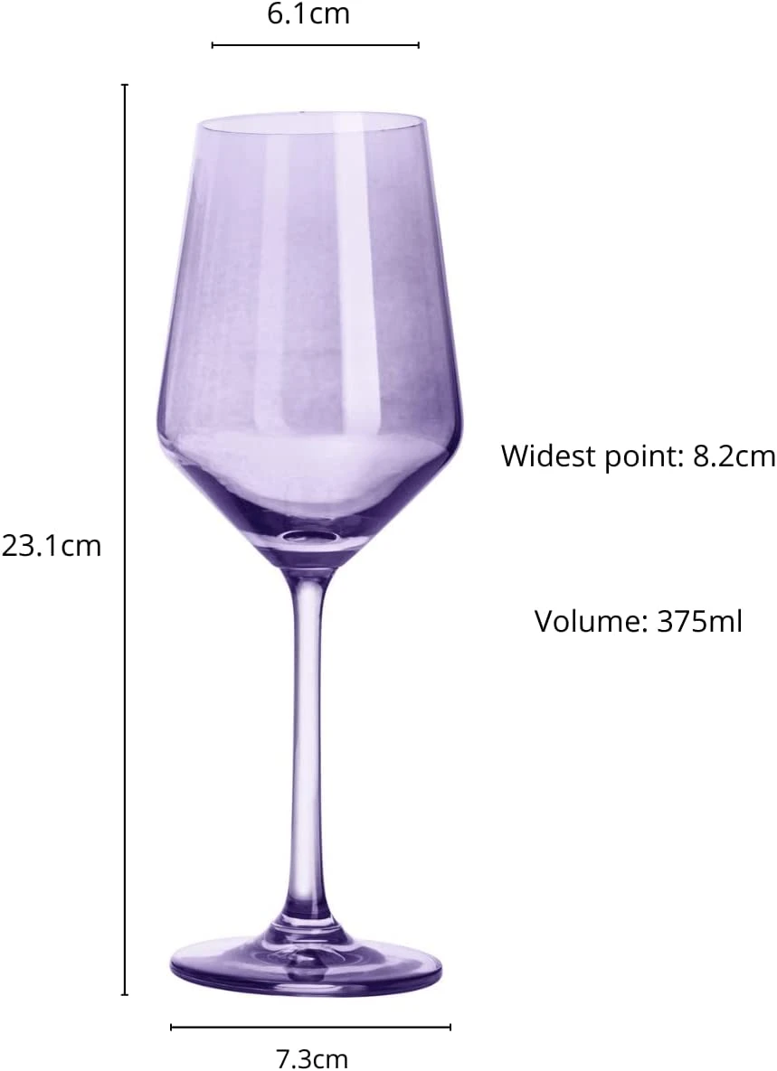 Set Of 6 Colored Wine Glasses - 12 Oz Hand Blown Italian Style Crystal Bordeaux Wine Glasses - Premium Stemmed Colored Glassware - Unique Drinking Glasses (6, Lavender Purple) 6 Set Of 6 Colored Wine Glasses - 12 Oz Hand Blown Italian Style Crystal Bordeaux Wine Glasses - Premium Stemmed Colored Glassware - Unique Drinking Glasses (6, Lavender Purple) - Image 6