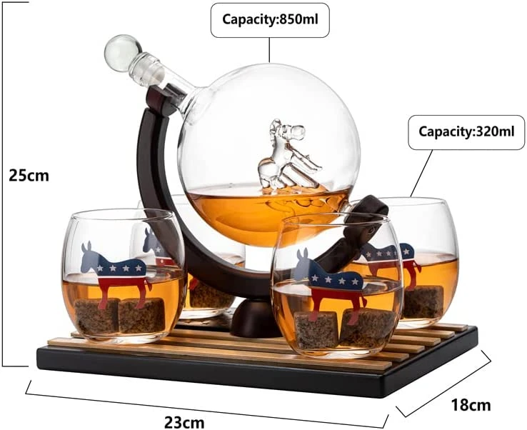 Democratic Party Wine & Whiskey Decanter Set, Proud Democrat Vote Blue Election Decor, Washington DC Politics Gift, 750ml With US Flag And 4 Glasses - Donkey Logo, DNC Gifts, Senate, House & President 5 Democratic Party Wine & Whiskey Decanter Set, Proud Democrat Vote Blue Election Decor, Washington DC Politics Gift, 750ml With US Flag And 4 Glasses - Donkey Logo, DNC Gifts, Senate, House & President - Image 5