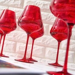 Colored Crystal Wine Glass Set Of 6, Gift For Hosting, Her, Wife, Mom Friend - Large 20 Oz Glasses, Unique Italian Style Tall Drinkware - Red & White, Dinner, Color Beautiful Glassware - (Bright Red) -Refined Spirits Store 51XCQ3d7hbL