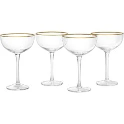 Vintage Crystal Champagne Coupe Gold Rim Glasses | Set Of 4 | 7 Oz, Gilded Rim Classic Cocktail Glassware - Martini, Manhattan, Cosmopolitan, Sidecar, Daiquiri | 1920s Style Saucer Goblets | Gift Box -Refined Spirits Store 51ZApDbRTfL. AC SL1500