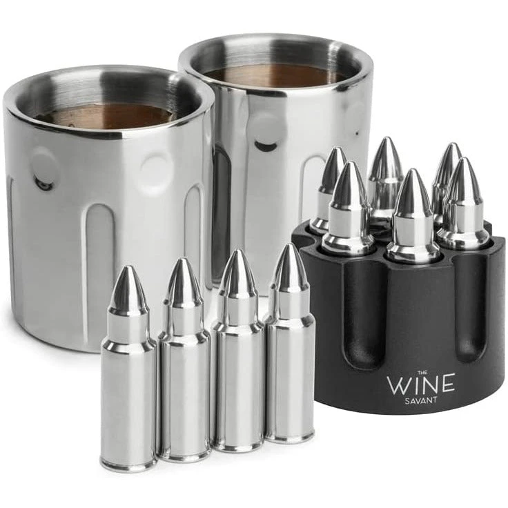 2 Metal Ice Cups & Bullet Chillers By The Wine Savant - Whiskey Stones Bullets Stainless Steel With Revolver Case, 1.75in Bullet Chillers Set Of 6, Whiskey Gift Sets, Military Gifts, Veteran Gifts 4 2 Metal Ice Cups & Bullet Chillers By The Wine Savant - Whiskey Stones Bullets Stainless Steel With Revolver Case, 1.75in Bullet Chillers Set Of 6, Whiskey Gift Sets, Military Gifts, Veteran Gifts - Image 4