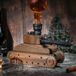 Tank Handcrafted Liquor Dispenser - The Wine Savant - Industrial Pipe Mahogany Wood Whiskey Decanter - Bar Accessories For Home Gifts For Him, Veteran's Day, Military Appreciation, Home Bar Gift -Refined Spirits Store 51jqJjZPeHL