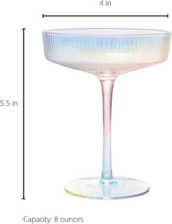 Ribbed Coupe Cocktail Glasses 8 Oz | Set Of 4 | Classic Manhattan Glasses For Cocktails, Champagne Coupe, Ripple Coupe Glasses, Art Deco Gatsby Vintage, Crystal With Stems (Iridescent) -Refined Spirits Store 51ou0h6aioL. AC SL1500