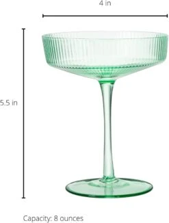Ribbed Coupe Cocktail Glasses 8 Oz | Set Of 2 | Classic Manhattan Glasses For Cocktails, Champagne Coupe, Ripple Coupe Glasses, Art Deco Gatsby Vintage, Crystal With Stems (Green, Set Of 2) -Refined Spirits Store 51qxaCk23LL. AC SL1500