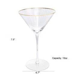 The Wine Savant Gold Rim Glasses 10 Oz, Set Of 4 Gold Rim Classic Manhattan Glasses For Martini, Cocktails, Champagne, Water & Wine - Classic Coupes Gilded Rimed, Crystal With Stems, Coupe -Refined Spirits Store 5 65