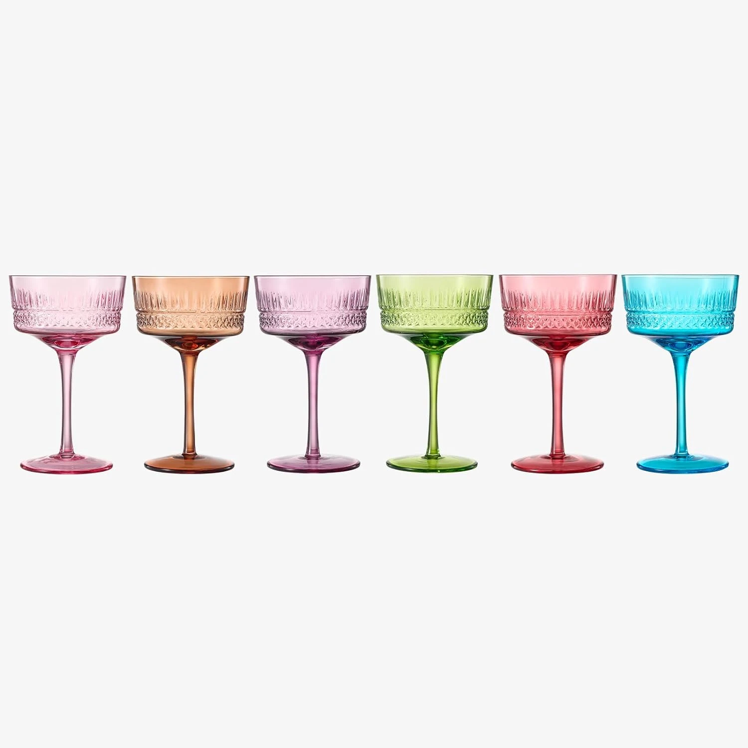 Art Deco Colored Crystal Coupe Glass | Set Of 6 | Large 9.6oz Stemmed Glassware 2 Art Deco Colored Crystal Coupe Glass | Set Of 6 | Large 9.6oz Stemmed Glassware - Image 2