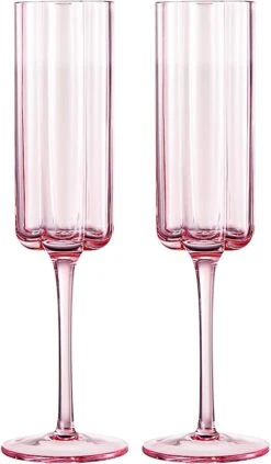 Flower Vintage Champagne Flute Glassware - Set Of 2 - 7.4 Oz Colorful Cocktail, Martini & Champagne Glasses, Prosecco, Mimosa Glasses Set, Cocktail Glass, Bar Glassware Luster Glasses 9" X 2" (Pink) -Refined Spirits Store 611MnaC PoL. AC SX522