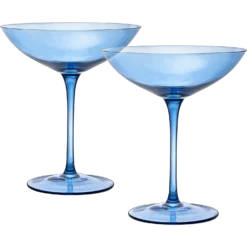 Champagne Coupes 12oz By The Wine Savant - Colorful Champagne Glasses, Prosecco, Mimosa Glasses Set, Cocktail Glass Set, Bar Glassware Luster Glasses (2, Cobalt Blue)