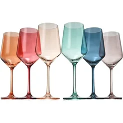 Colored Crystal Wine Glass Set Of 6, Gift For Him, Her, Wife, Friend - Large 12 Oz Glasses, Unique Italian Style Tall Drinkware - Red & White, Dinner, Color Beautiful Glassware - (Pastel) -Refined Spirits Store 614l0ddZDxL. AC SX522