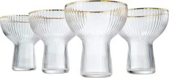 Ribbed Stemless Margarita Glasses With Gold Rim - Set Of 4 - Hand Blown Luxury Coupe Cocktail, Martini & Champagne Glasses For Spring & Summer – Large Party, Elegant Ripple Design, Gilded Rim (10 OZ) -Refined Spirits Store 615OLYr9Z0L. AC SX679
