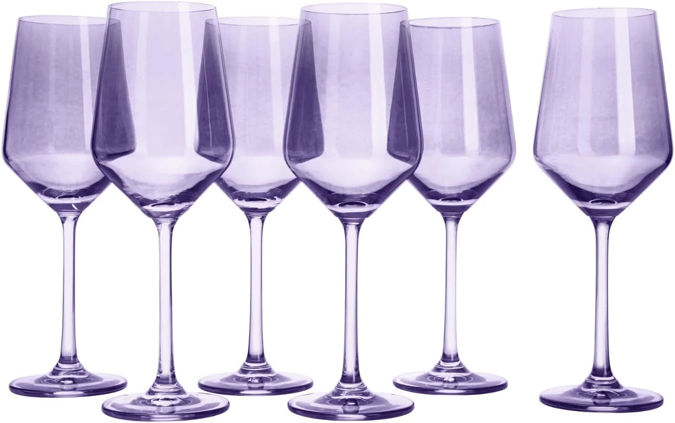 Set Of 6 Colored Wine Glasses - 12 Oz Hand Blown Italian Style Crystal Bordeaux Wine Glasses - Premium Stemmed Colored Glassware - Unique Drinking Glasses (6, Lavender Purple) 4 Set Of 6 Colored Wine Glasses - 12 Oz Hand Blown Italian Style Crystal Bordeaux Wine Glasses - Premium Stemmed Colored Glassware - Unique Drinking Glasses (6, Lavender Purple) - Image 4