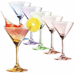 Martini Glasses Set Of 6 | 8oz | Crystal Luxury Martini Glass - Elegant Colors - Premium Hand-Blown | Art Deco Cocktail Colored Coupes For Manhattan, Cosmopolitan, Sidecar, Speakeasy - Stemmed Goblets