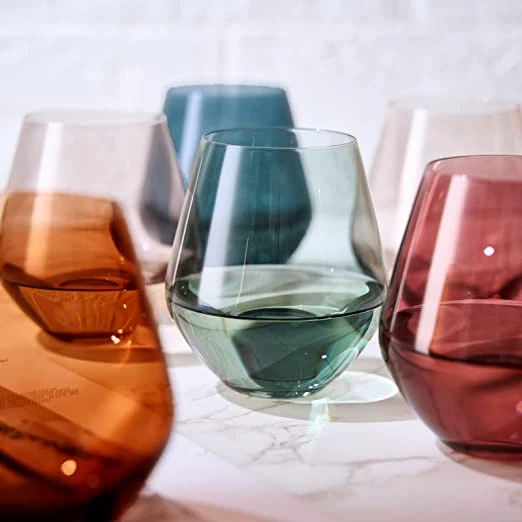Colored Stemless Crystal Wine Glass Set Of 6, Gift For Her, Him, Wife, Friend - Large 16 Oz Glasses, Unique Italian Style Tall Drinkware - Red & White, Dinner, Color Beautiful Glassware - (Pastel) 3 Colored Stemless Crystal Wine Glass Set Of 6, Gift For Her, Him, Wife, Friend - Large 16 Oz Glasses, Unique Italian Style Tall Drinkware - Red & White, Dinner, Color Beautiful Glassware - (Pastel) - Image 3