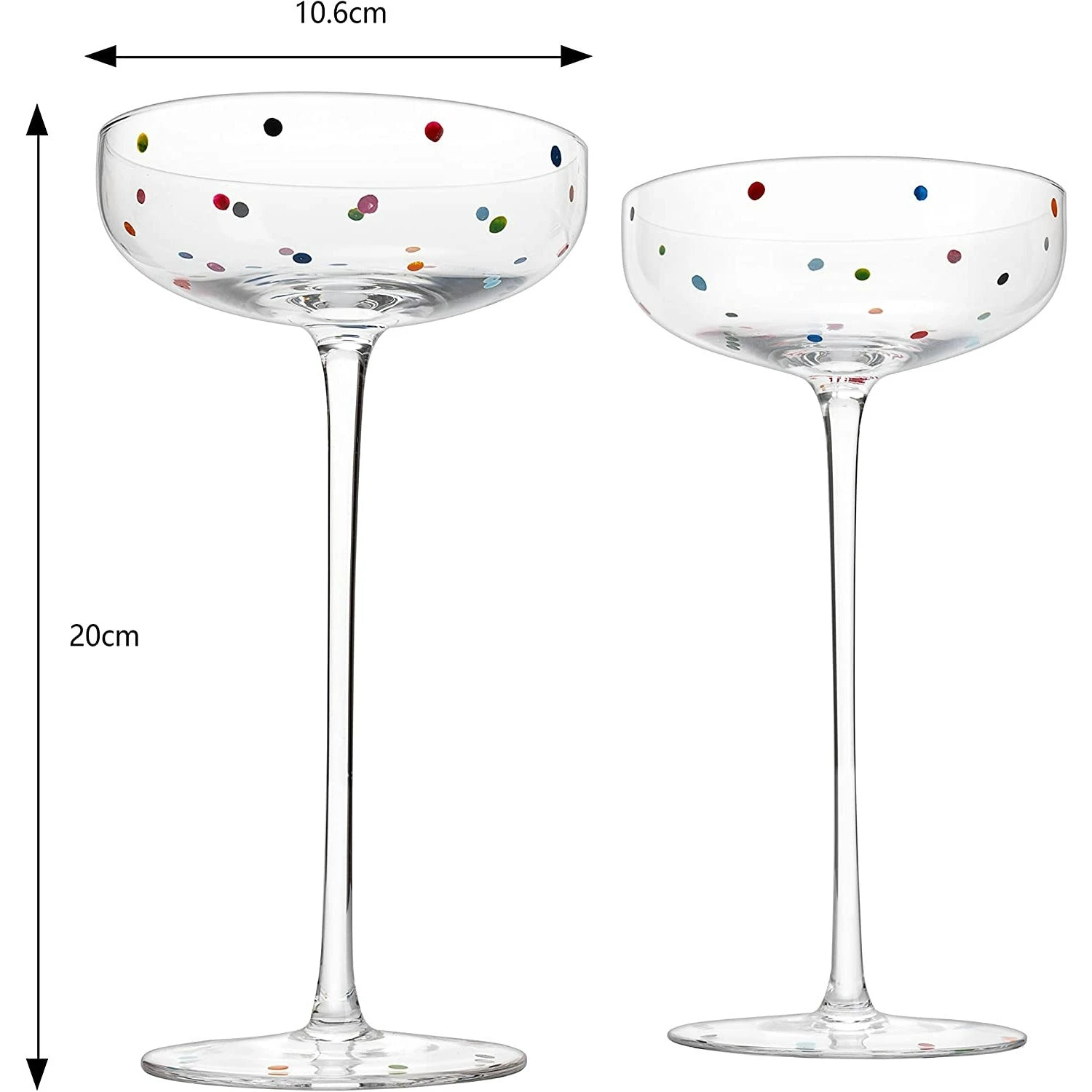 Polka Dot Champagne Coupe Glasses Set Of 2 8.8 Oz By The Wine Savant - Polka Dot Rainbow Colored Glasses, Cocktail Glassware, Polka Dot Gifts Damien Hirst, Gift Idea For Everyday, Weddings, Parties 6 Polka Dot Champagne Coupe Glasses Set Of 2 8.8 Oz By The Wine Savant - Polka Dot Rainbow Colored Glasses, Cocktail Glassware, Polka Dot Gifts Damien Hirst, Gift Idea For Everyday, Weddings, Parties - Image 6