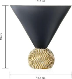 The Wine Savant Diamond Studded Martini Glasses Set Of 2 Black & Gold Rimmed Modern Cocktail Glass, Rhinestone With Stemless Crystal Ball Base, Bar Or Party 10.5oz, Swarovski Style Crystals -Refined Spirits Store 61H2CBofJyL. AC SX522