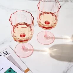 Flower Vintage Wine Glassware - Set Of 2-13 Oz Colorful Cocktail, Martini & Champagne Glasses, Prosecco, Mimosa Glasses Set, Cocktail Glass Set, Bar Glassware Luster Glasses 7" X 3" (Pink) -Refined Spirits Store 61JAp fotoL. AC SX679