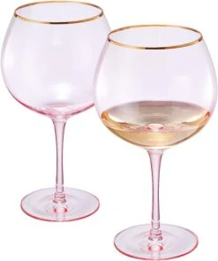 Colored Blush Pink & Gilded Rim Wine Glassware, Large 23oz Cocktail & Champagne Glasses 2-Set Vibrant Color Gold Vintage Stemmed Wine Glass, Gift Idea, Red & White - Perfect Gifts, Gorgeous Gift Box -Refined Spirits Store 61LhA8yLQuL. AC SX679