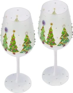 Set Of 2 Stemmed Christmas Tree Design Wine Glasses - Hand Painted 14 Oz Decorated Christmas Tree Glasses - Perfect For Wine, Champagne, Holiday Parties And Festivities - 8.75" High, 14 Oz Capacity -Refined Spirits Store 61MyaYBQgTL. AC SL1500