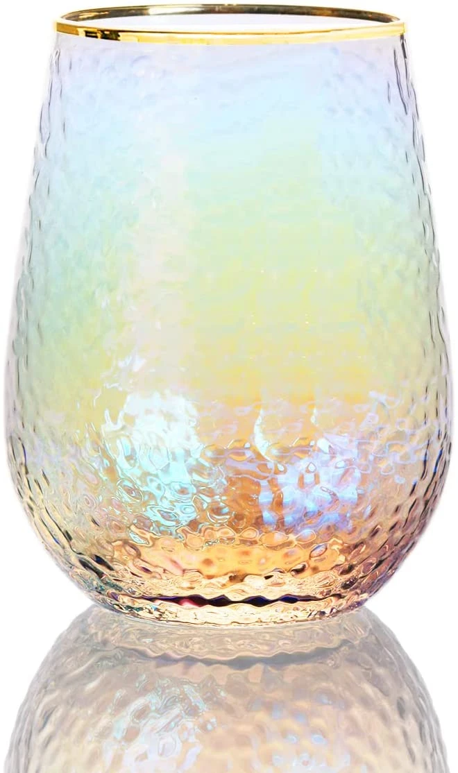 Festive Lustered Iridescent Stemless Wine & Water Glasses - Set Of 4-100% Glass 15oz Mouthblown Colorful Glasses - Anniversaries, Birthday Gift, Cocktail Party Radiance - Water, Whiskey, Juice, Gift 4 Festive Lustered Iridescent Stemless Wine & Water Glasses - Set Of 4-100% Glass 15oz Mouthblown Colorful Glasses - Anniversaries, Birthday Gift, Cocktail Party Radiance - Water, Whiskey, Juice, Gift - Image 4