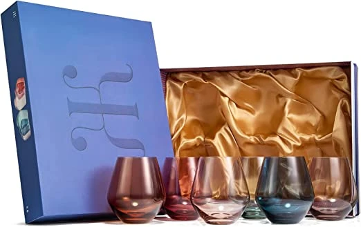 Colored Stemless Crystal Wine Glass Set Of 6, Gift For Her, Him, Wife, Friend - Large 16 Oz Glasses, Unique Italian Style Tall Drinkware - Red & White, Dinner, Color Beautiful Glassware - (Pastel) 5 Colored Stemless Crystal Wine Glass Set Of 6, Gift For Her, Him, Wife, Friend - Large 16 Oz Glasses, Unique Italian Style Tall Drinkware - Red & White, Dinner, Color Beautiful Glassware - (Pastel) - Image 5