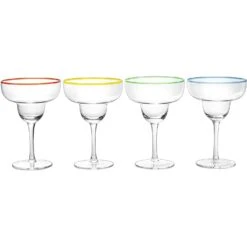 Margarita Cocktail Glasses, Party Colored Rims Cocktail Glasses 12oz Set Of 4 By The Wine Savant - Fiesta Party Decoration Glasses, Mexican Glasses, Fun Box Adios Bitchachos, Thick Stem, Heavy Duty
