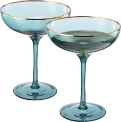 Colored Green & Gilded Rim Wine Glassware, Large 9oz Cocktail & Champagne Glasses 2-Set Vibrant Color Gold Vintage Stemmed Wine Glass, Glassware Gift Idea Perfect For Spring, Mother's Day (Coupe) -Refined Spirits Store 61R4HPxr 4L. AC SX679