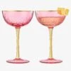 Vintage Art Deco Coupe For Champagne, Martini, Cocktails| Set Of 2 | 7 Oz Classic Cocktail Glassware - Manhattan, Cosmopolitan, Sidecar, Crystal Speakeasy Style Saucer Goblets With Stems (Pink)