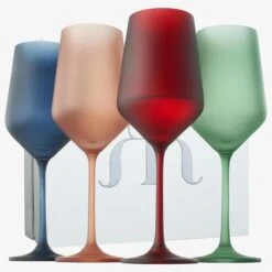 Frosted Colored Crystal Wine Glass | Set Of 4 | Italian Style Tall Drinkware