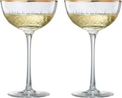 Vintage Art Deco Luxury Coupe Glasses, Cocktails, Martini, Margarita, In Premium Gift Box 24K Gold Rim | Set Of 2 | 8 Oz Classic Cocktail Glassware - Champagne, Manhattan, Cosmopolitan Crystal Goble -Refined Spirits Store 61U caa DIL. AC SX679