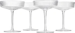 Ribbed Coupe Cocktail Glasses 8 Oz | Set Of 4 | Classic Manhattan Glasses For Cocktails, Champagne Coupe, Ripple Coupe Glasses, Art Deco Gatsby Vintage, Crystal With Stems (Clear) 16 Ribbed Coupe Cocktail Glasses 8 Oz | Set Of 4 | Classic Manhattan Glasses For Cocktails, Champagne Coupe, Ripple Coupe Glasses, Art Deco Gatsby Vintage, Crystal With Stems (Clear) -Refined Spirits Store 61V2RDkqD0L. AC SL1500