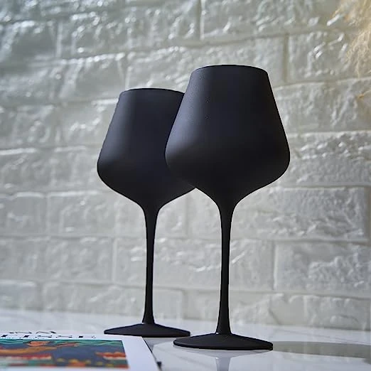 Matte Black Crystal Wine Glass - Set Of 2 - Gift For Her, Him, Friend - Large 20 Oz Glasses, Unique Italian Style Tall Drinkware - For Red & White, Colored Glassware - Gothic, Wedding, Halloween 2 Matte Black Crystal Wine Glass - Set Of 2 - Gift For Her, Him, Friend - Large 20 Oz Glasses, Unique Italian Style Tall Drinkware - For Red & White, Colored Glassware - Gothic, Wedding, Halloween - Image 2