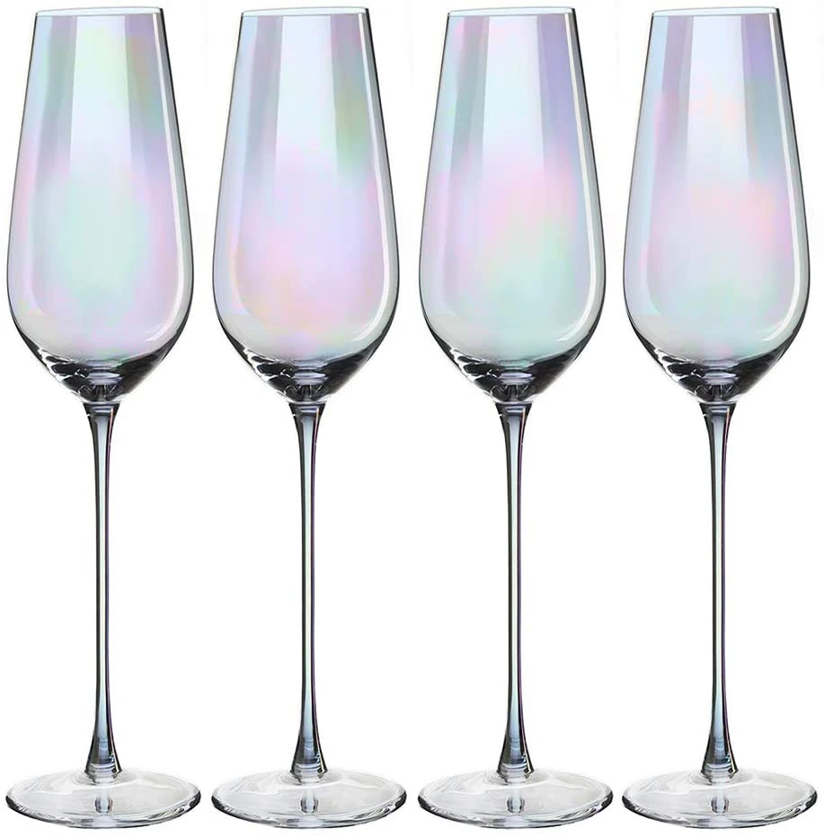 The Wine Savant Iridescent Glasses - Crystal Luster Radiance Set Of 4 - Rainbow Colored Stemware Glassware, Durable Pearl Color Champagne Glasses, An Ethereal Shine (Tall Flutes) 3 The Wine Savant Iridescent Glasses - Crystal Luster Radiance Set Of 4 - Rainbow Colored Stemware Glassware, Durable Pearl Color Champagne Glasses, An Ethereal Shine (Tall Flutes) - Image 3