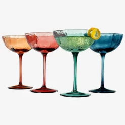 Khen Cocktail, Martini & Champagne Luxury Angled Coupe Glasses 6 Oz | Set Of 4 | Muted Colored