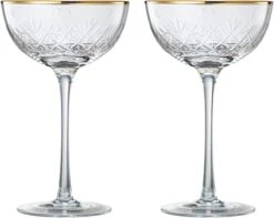 Vintage Art Deco Luxury Coupe Glasses, Cocktails, Martini, Margarita, In Premium Gift Box 24K Gold Rim | Set Of 2 | 8 Oz Classic Cocktail Glassware - Champagne, Manhattan, Cosmopolitan Crystal Goble -Refined Spirits Store 61dRsjE1s L. AC SX679