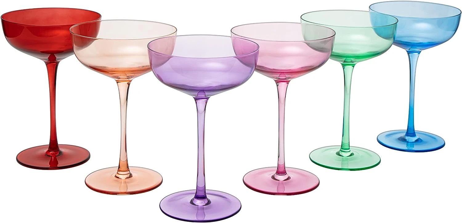 Colored Coupe Glasses | Set Of 6 | 7 Oz Classic Cocktail Glassware For Champagne, Martini, Manhattan, Cosmopolitan, Crystal Speakeasy Style Goblets Stems, Elegantly Color (Classic Multicolor) 4 Colored Coupe Glasses | Set Of 6 | 7 Oz Classic Cocktail Glassware For Champagne, Martini, Manhattan, Cosmopolitan, Crystal Speakeasy Style Goblets Stems, Elegantly Color (Classic Multicolor) - Image 4