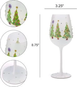 Set Of 2 Stemmed Christmas Tree Design Wine Glasses - Hand Painted 14 Oz Decorated Christmas Tree Glasses - Perfect For Wine, Champagne, Holiday Parties And Festivities - 8.75" High, 14 Oz Capacity -Refined Spirits Store 61drWUcwPLL. AC SL1500