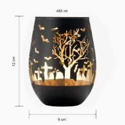 Crystal Halloween Stemless Wine Glass - Set Of 2 - Themed Vibrant Black & Gold Etched Spooky Graveyard Pattern Frosted Glass, Perfect For Themed Gothic Parties Trick Or Treat Gift For Him Her (16 OZ) -Refined Spirits Store 61dvqwGH6SL. AC SL1500