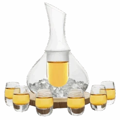 Sake Set Glasses Japanese, 15 Ounce, With 6-1oz Crystal Saki Cups Set, For Warmer Or Cold Japanese Wine Drinking With A Wooden Stone Coaster By The Wine Savant, Cups & Carafe Japanese Gifts Set