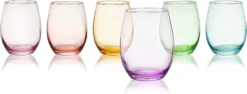 Colored Wine Glass Set, Large 12 Oz Glasses Set Of 6, Unique Italian Style Tall Stemless For White& Red Wine, Water, Margarita Glasses, Color Tumbler, Beautiful Glassware (Stemless) -Refined Spirits Store 61f0kI8mewL. AC SL1500
