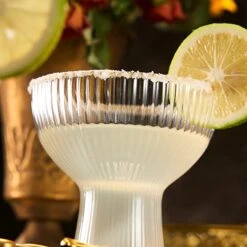 Ribbed Stemless Margarita, Martini & Champagne Glasses With Gold Rim - Set Of 2 - Hand Blown Cocktail Luxury Coupe – Large Party, Elegant Ripple Design, Gilded, Premium Hand Blown Glassware (10 OZ) -Refined Spirits Store 61g5MKvgFqL. AC SX679