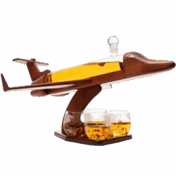 Jet Airplane Wine & Whiskey Decanter 1000ml Set With 4, 12 Oz World Map Glasses By The Wine Savant - Pilot Gifts, Aviation Gifts, Airplane Figurine, Gifts For Jet, Airplane And Travel Enthusiasts
