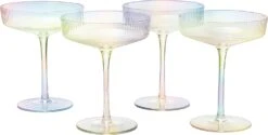 Ribbed Coupe Cocktail Glasses 8 Oz | Set Of 4 | Classic Manhattan Glasses For Cocktails, Champagne Coupe, Ripple Coupe Glasses, Art Deco Gatsby Vintage, Crystal With Stems (Iridescent) -Refined Spirits Store 61iJeodoVhL. AC SL1500