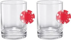 Poker Chip Whiskey & Wine Glasses | Set Of 2 | Up The Ante Stuck In The Glass Poker Chip Cocktail Glassware, Gambler Gift, Artisanal Crystal Glassware - Gift Idea For Him, Summer, Housewarming (20 OZ) -Refined Spirits Store 61jmZfey QL. AC SX522