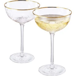 Vintage Art Deco Luxury Coupe Glasses, Cocktails, Martini, Margarita, In Premium Gift Box 24K Gold Rim | Set Of 2 | 8 Oz Classic Cocktail Glassware - Champagne, Manhattan, Cosmopolitan Crystal Goble -Refined Spirits Store 61lZCP8Nn L. AC SX679