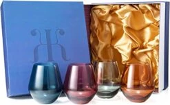 Colored Stemless Crystal Wine Glass Set Of 4, Gift For Her, Him, Wife, Friend - Large 16 Oz Glasses, Unique Italian Style Tall Drinkware - Red & White, Dinner, Color Beautiful Glassware - (Pastel) -Refined Spirits Store 61q5a IrIFL. AC SX522