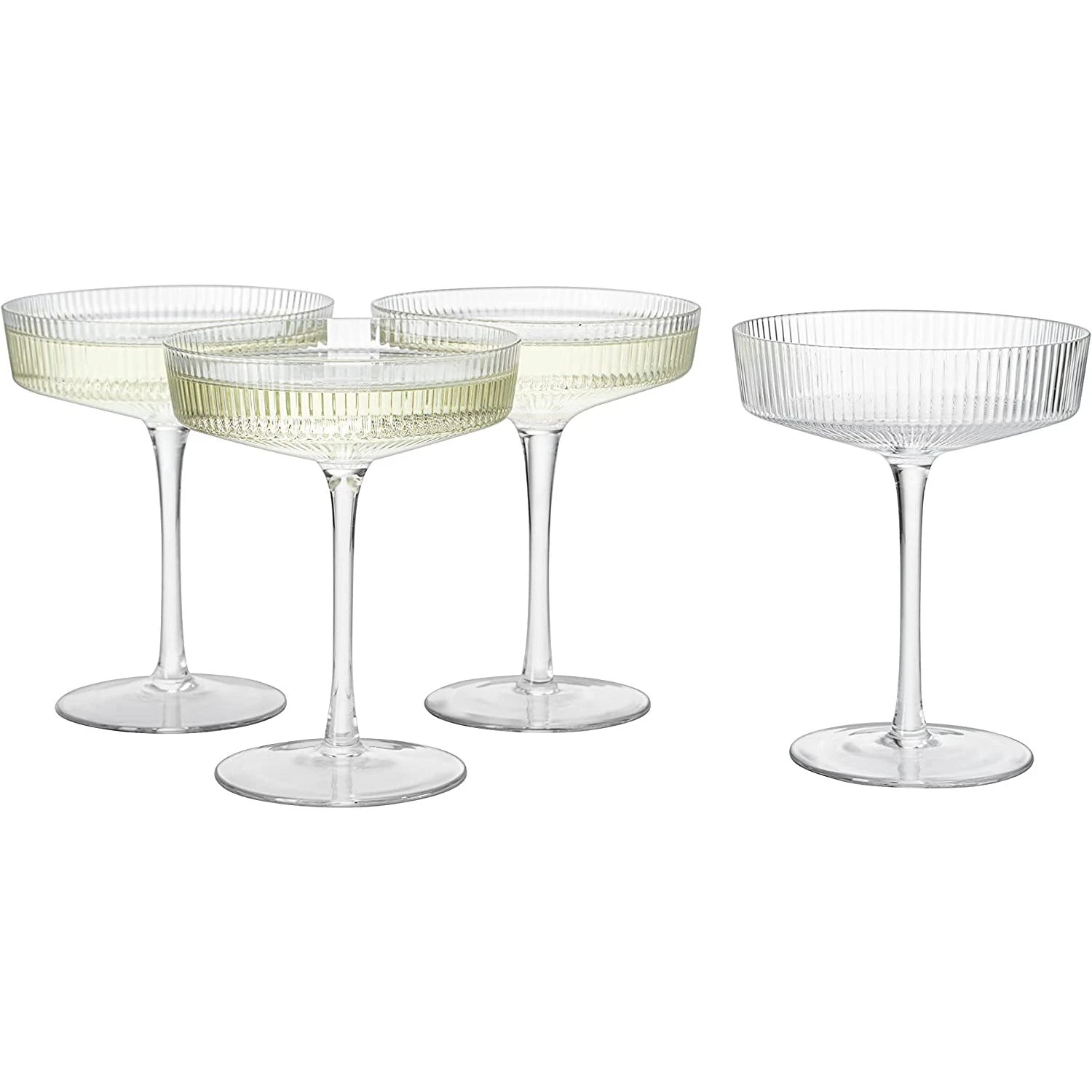Ribbed Coupe Cocktail Glasses 8 Oz | Set Of 4 | Classic Manhattan Glasses For Cocktails, Champagne Coupe, Ripple Coupe Glasses, Art Deco Gatsby Vintage, Crystal With Stems (Clear) 5 Ribbed Coupe Cocktail Glasses 8 Oz | Set Of 4 | Classic Manhattan Glasses For Cocktails, Champagne Coupe, Ripple Coupe Glasses, Art Deco Gatsby Vintage, Crystal With Stems (Clear) - Image 5