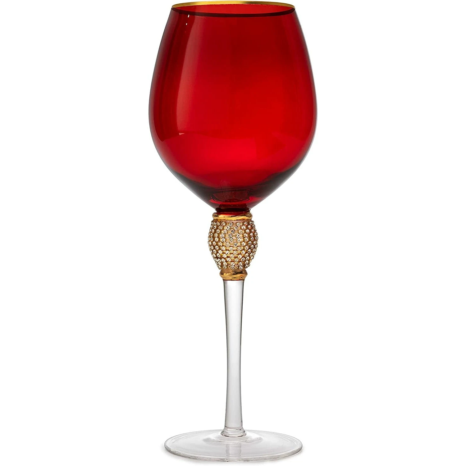 The Wine Savant Large Diamond Wine Glasses, 10" H Gold Rim Rhinestone Diamond Glasses - Wedding Glasses - 18 Ounce, Premium Designed Wine Glasses For Spirits And Wine, Gift Boxed (4, Red) 6 The Wine Savant Large Diamond Wine Glasses, 10" H Gold Rim Rhinestone Diamond Glasses - Wedding Glasses - 18 Ounce, Premium Designed Wine Glasses For Spirits And Wine, Gift Boxed (4, Red) - Image 6